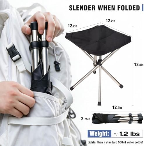 1.2lb Ultralight Telescoping Folding Camping Stool, Portable Collapsible Stool - Image 2