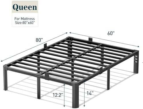 Queen Bed Frame, 14 Inch 3500LBS Heavy Duty Mattress Frame Metal Platform - Image 3