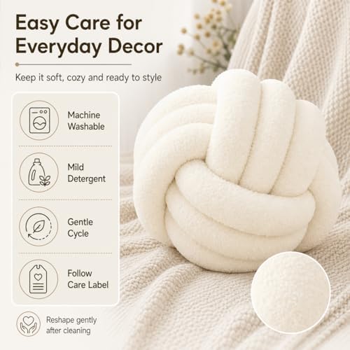Petrella Ivory White Knot Pillow Ball, 11 Inch Decorative Pillow - Image 5