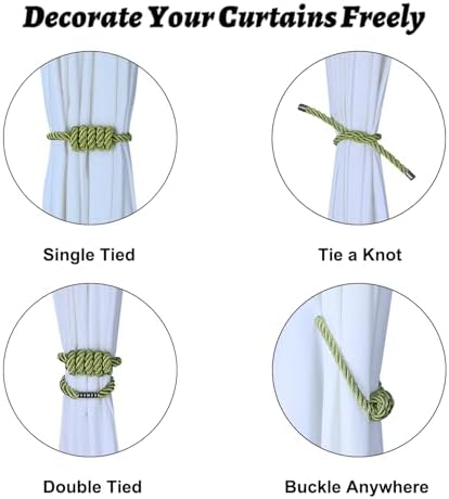BEL AVENIR Magnetic Curtain Tiebacks 6 Pack Hand-Woven Curtain Ties - Image 3
