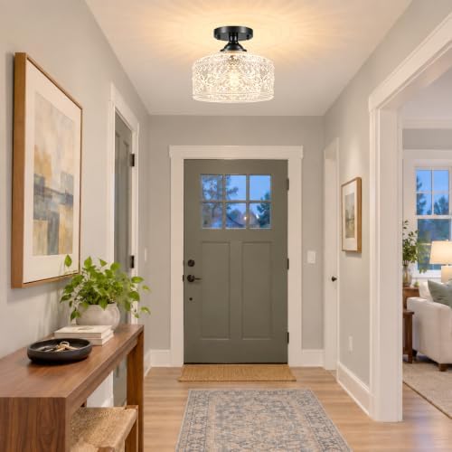 Small Semi Flush Mount Ceiling Light Fixture, Vintage Matte Black Close to - Image 5