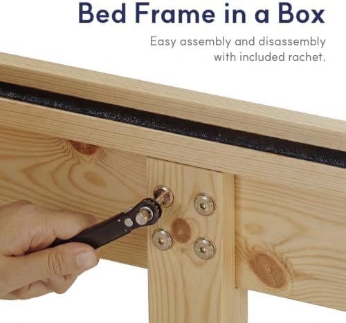 Queen Bed Frame Classic Solid Pine Wood Platform, Noise Free, Under Bed Storage - Image 5