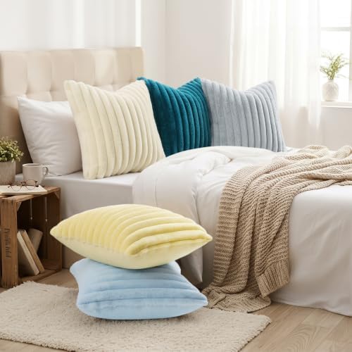 decorUhome Fall Faux Fur Throw Pillow Covers 18x18 Set of 2 Light Grey - Image 5