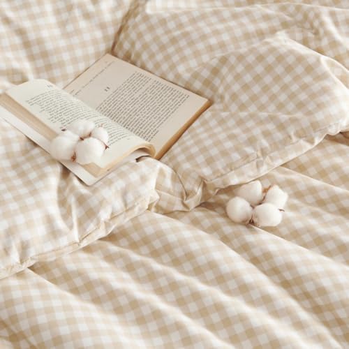 Gingham Comforter Set Twin Size Beige Bedding Set and 1 Pillowcase - Image 6