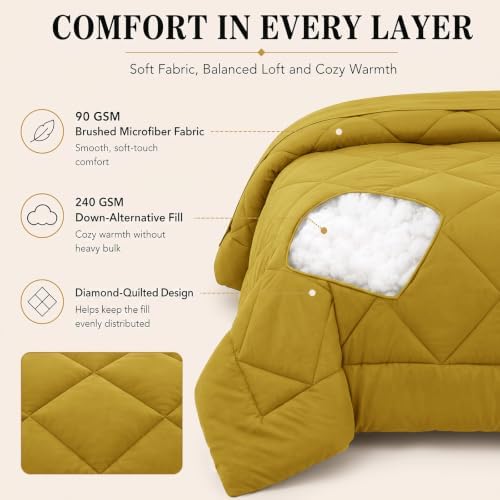 CozyLux Full Comforter Set 82"x86" Mustard Yellow - Image 3