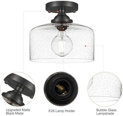 Small Semi Flush Mount Ceiling Light Fixture, Vintage Matte Black Close to - Image 5