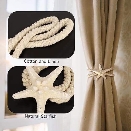 2 Pcs Natural Starfish Curtain Tiebacks, Handmade Woven Rope Curtain Curtain - Image 4