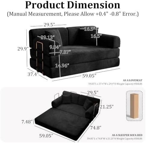 Sofa Bed, Boneless Couch Folding Floor Compression Loveseat Sleeper - Image 3