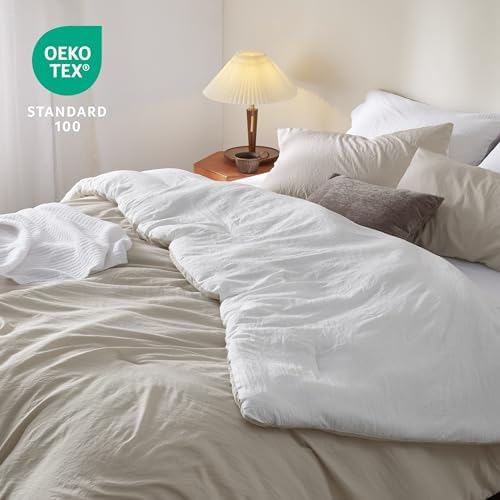 Bedsure California King Comforter Prewashed Soft 3Pcs Beige/White 104"x96" - Image 4