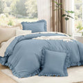 Litanika Full Comforter Set, 3 Pieces Grayish Blue Ruffle Bedding Set by Litanika