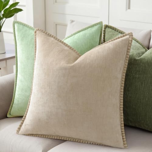 Pallene Chenille Soft Natural Beige Throw Pillow Cover 20x20 Set of 2 - Image 2