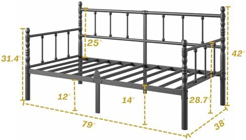 14 Inch Vintage Twin Daybed, Metal Sofa Bed - Image 2