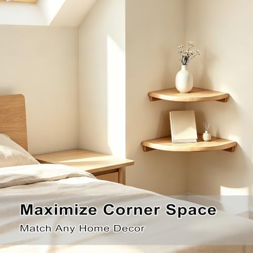 Floating Corner Shelves, 2 Pack Solid Wood Round End Wall Mount - Image 5