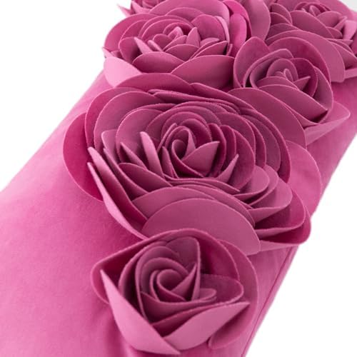 JWH 3D Flower Throw Pillow Cover, Hot Pink, 12x20 Inch - Image 3