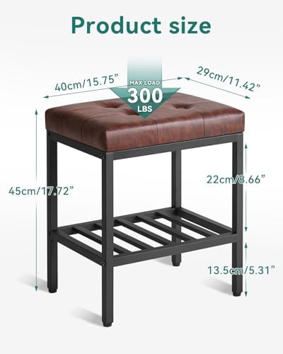 IBUYKE Rectangular Makeup Stool, PU Seat Vanity Chair, Dark Brown WBD017Z - Image 3