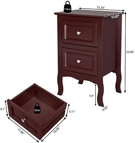 Brown Night Stand, Nightstand Set of 2 - Image 3