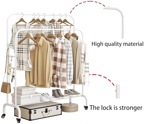 SUOERNUO Clothes Rack with Lockable Wheels Double Rods Metal Garment Racks - Image 6