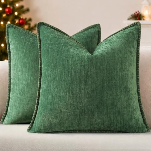 Pallene Chenille Soft Green Throw Pillow Cover 26x26 Set of 2 by PALLENE