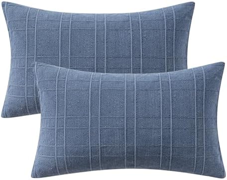 MIULEE Linen Plaid Pillow Covers Coastal Decorative Lumbar 12x20 Blue - Image 7