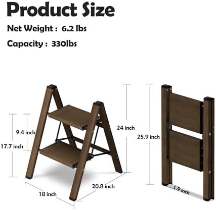 Taranta 2 Step Stool Foldable, Aluminum Step Ladder-Walnut - Image 6