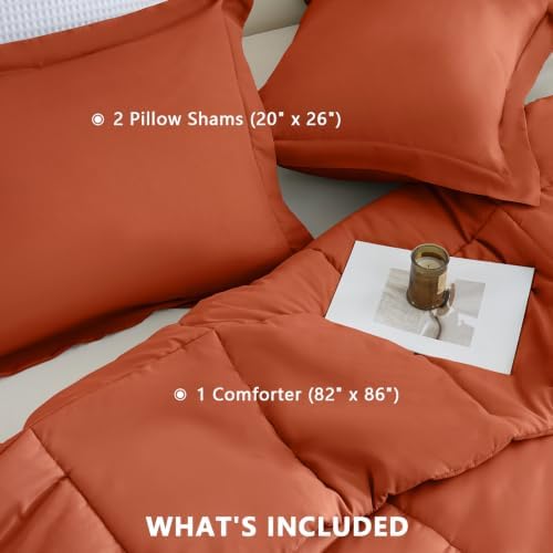 CozyLux Full Size Comforter Sets, 3-Piece Box-Stitched, Burnt Orange - Image 6