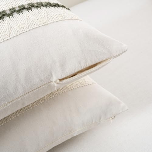 Fancy Homi Set of 1 Boho Olive Green Long Lumbar Decorative Throw Pillow Cover - Image 3