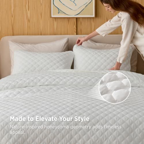 Bedsure Quilts Queen Size, Classic Honeycomb Quilting Comforter Set White - Image 4