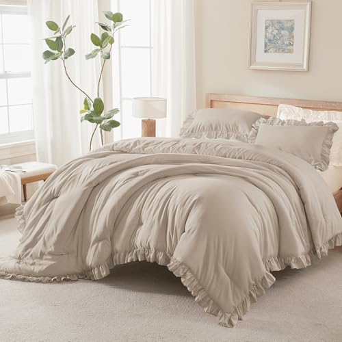Andency Wheat California King Comforter Set, 3 Pieces Shabby Chic Bedding by Andency