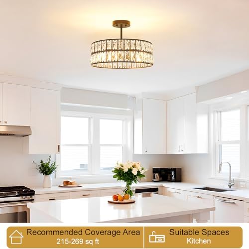 Lxybcce Crystal Ceiling Light Fixture, Modern Matte Black Ceiling Light - Image 2