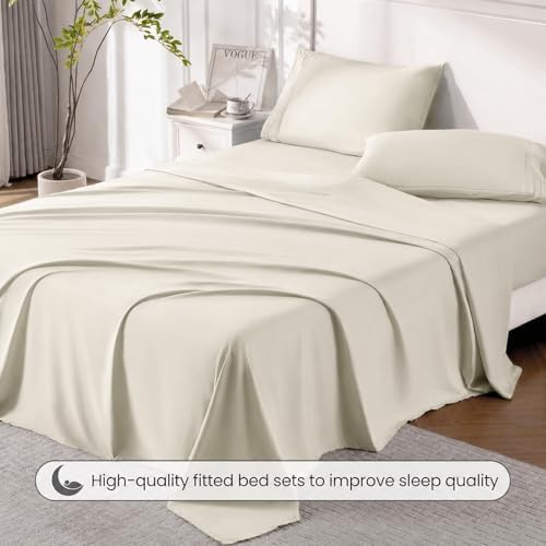 ROSE&RISY Light Beige Queen Sheet Set, Breathable and Cooling Sheet Bed Set - Image 5