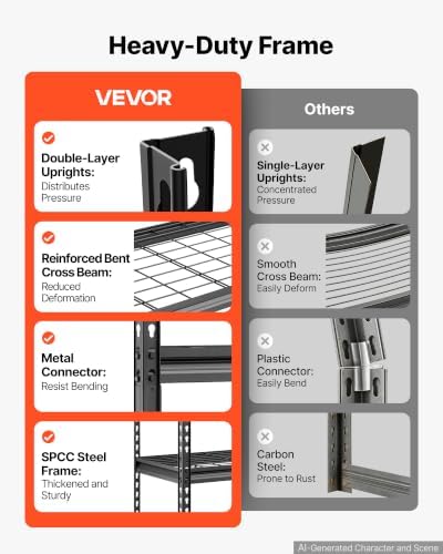 VEVOR Storage Shelves, 5-Tier 2000 lbs Garage Shelving 36 x 16 x 71.4 in - Image 5