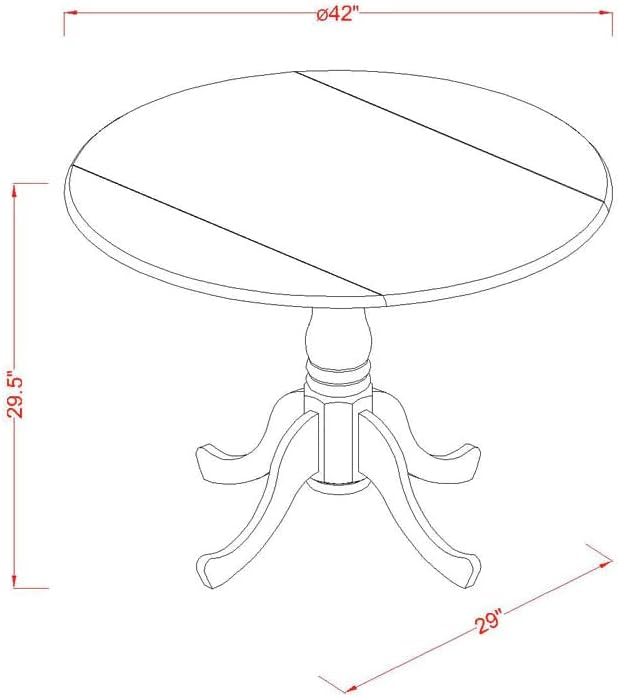 East West Furniture DLIP5-MAH-W 5 Piece Dining Room Furniture Set Includes a Round Kitchen Table with Dropleaf and 4 Dining Chairs, 42x42 Inch, Mahogany