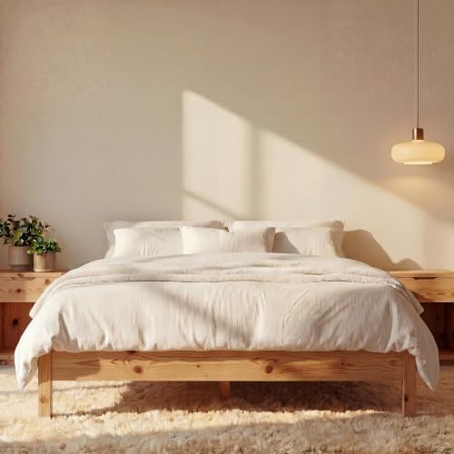 King Bed Frame Signature Solid Pine Wood Platform, Noise Free, Under Bed Storage by LIFEMENT