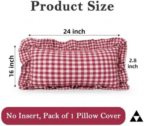 JoraLion Ruffled Lumbar Pillow Cover 16x24 Gingham Red - Image 4