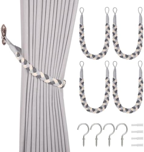 NICEEC 4 Pack Natural Cotton Rope Curtain Tiebacks Elegant Boho Style by NICEEC