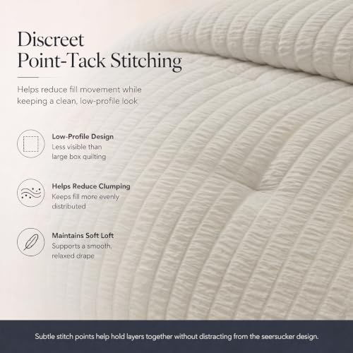 CozyLux Oversized King Comforter Set 120x98 in, 7-Piece Beige Seersucker - Image 4