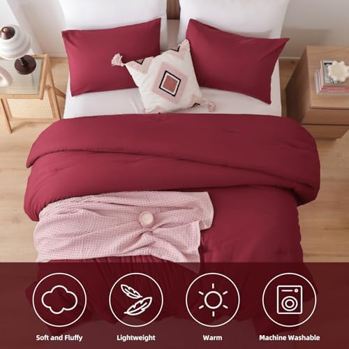 ROSGONIA California King Comforter Set, Dark Red, 3 Pieces Bedding Quilt - Image 5