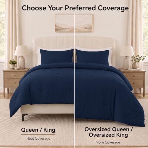 CozyLux Oversized Queen Comforter Set, 3 Pieces Navy Blue Quilted Bedding - Image 6