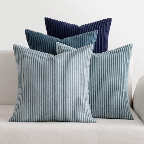 MIULEE Soft Corduroy Decorative Throw Pillow Covers Blue Navy Series 22x22 by MIULEE