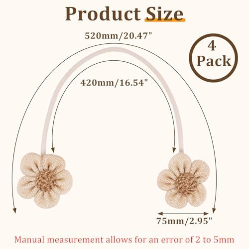 4 Pack Flower Curtain Tiebacks, Rope Curtain Tiebacks Boho Style, Simple - Image 2