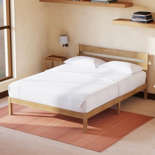 Queen Bed Frame with Headboard Classic Wood Platform, Noise Free, Under Bed - Image 3