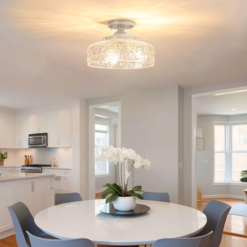Brushed Nickel Semi Flush Mount Ceiling Light, 3-Light Close to Ceiling Light - Image 4