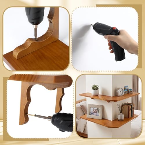 2 Set Wood Floating Corner Shelves L-Shaped Wrap Around Wall Mounted Display - Image 4