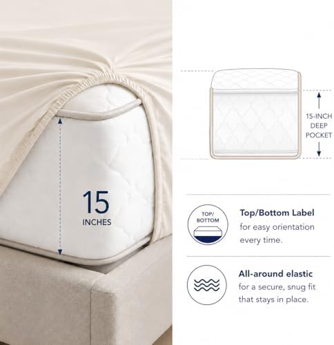 Queen Sheets - 800 Thread Count 4 PC Egyptian Cotton Luxury Bedding - Ivory - Image 5