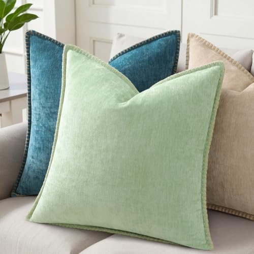 Pallene Chenille Soft Sage Green Throw Pillow Cover 22x22 Set of 2 - Image 2