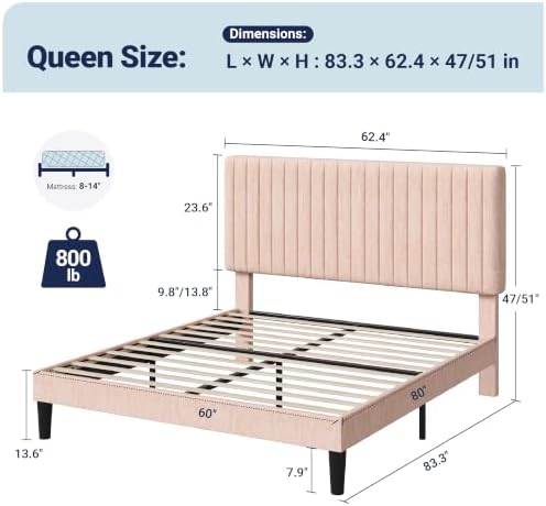 Allewie Queen Bed Frame, Upholstered Platform Bed - Image 2