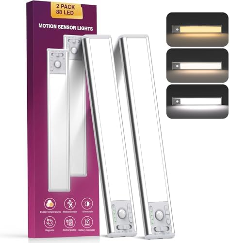 10.5 Inch 2 Pack Under Cabinet Lighting, 3 Color Temps Rechargeable Motion by Unknown