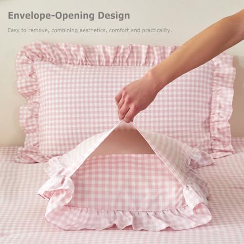 5 Pcs Pink Gingham Ruffled Comforter Set Twin - Image 6