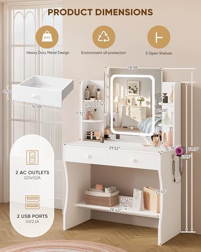 LIVELYGLOW 29.5" White Small Makeup Vanity Desk - Image 3