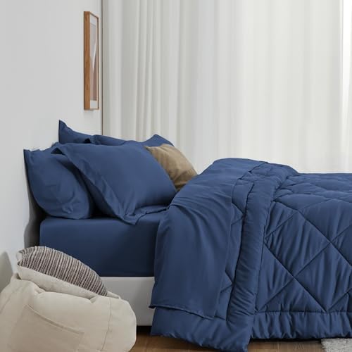 Love's cabin Queen Comforter Set, 7 Pieces Bed in a Bag, Dark Blue - Image 3